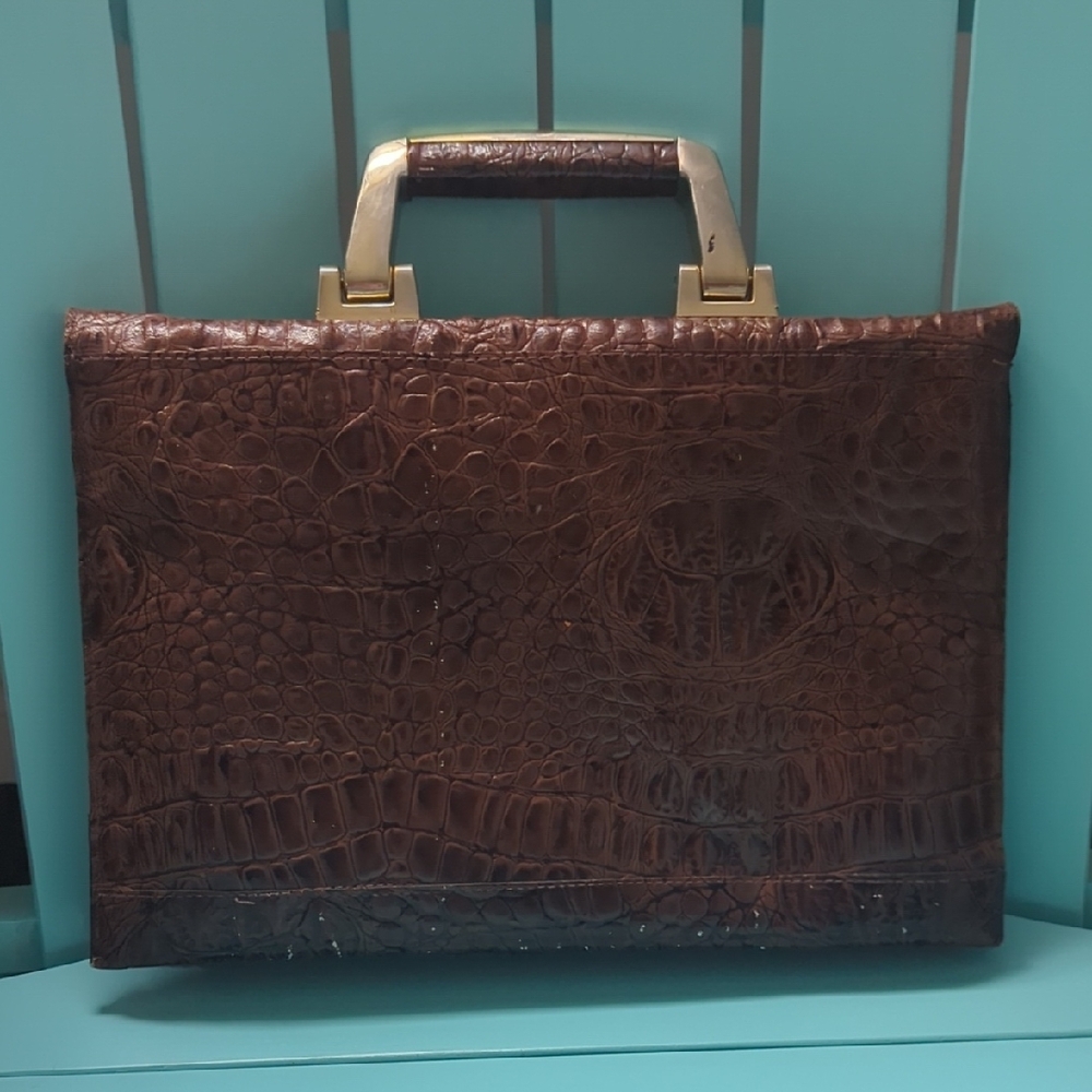 Vintage Brown Crocodile Embossed Handbag 60s - Picture 3 of 13